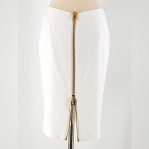 Tom Ford Gold Double Zip White Pencil Skirt
